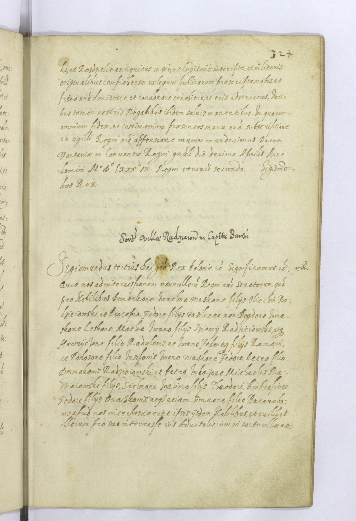 MK 133 k. 652 — dożywocie na Radziejów, 1589