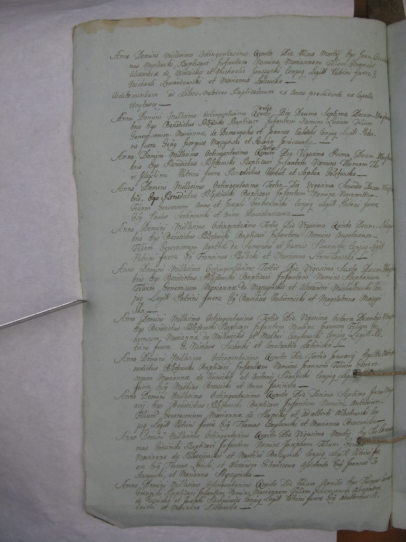 Metryki kaplicy w Wójtowcach, 1803