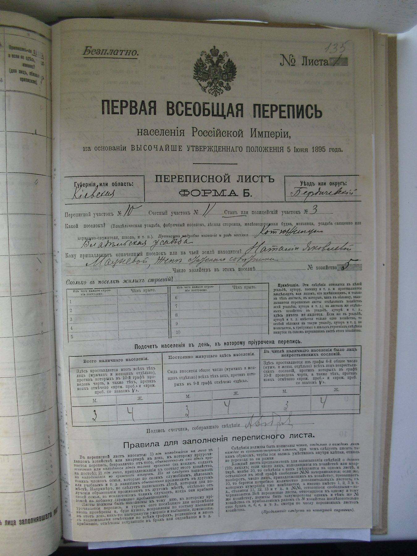 Spis powszechny 1897 — karta tytułowa